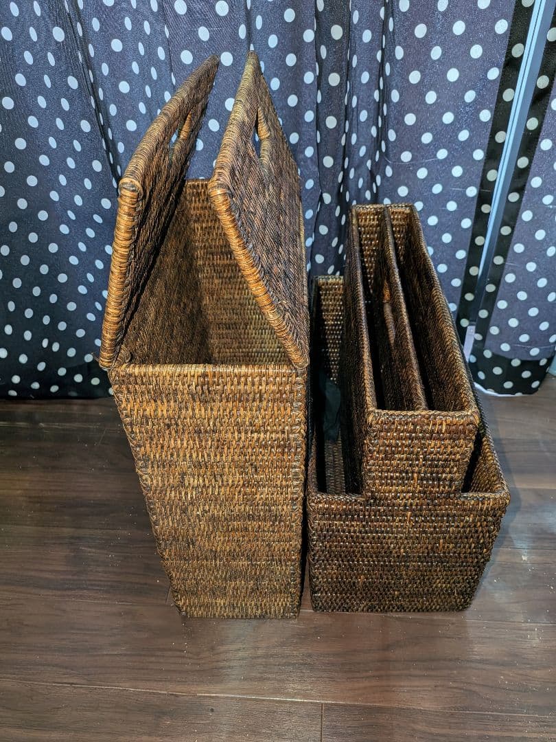 ラタン マガジンラック 2個セット 雑誌収納 バスケット
