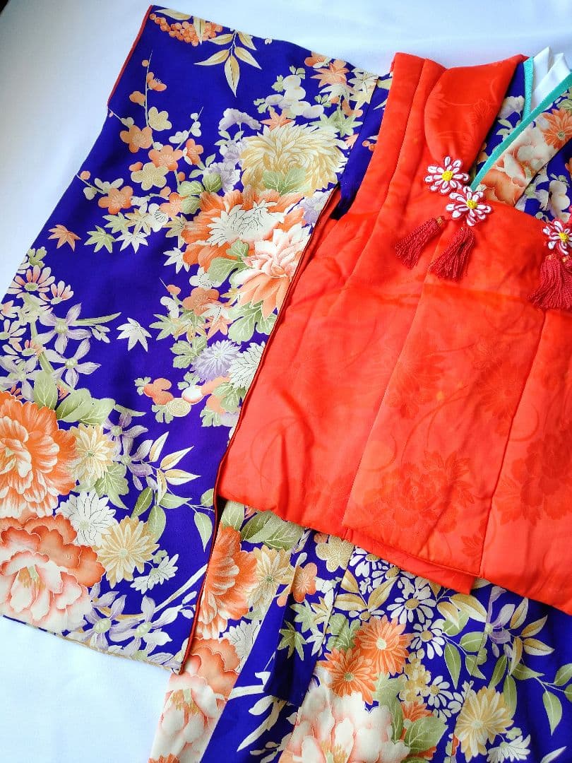 3歳　七五三　女の子　着物　アンティーク　正絹　希少　紫　パープル　青紫　錦紗