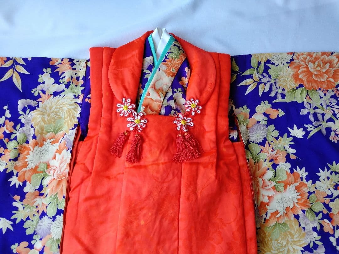 3歳　七五三　女の子　着物　アンティーク　正絹　希少　紫　パープル　青紫　錦紗