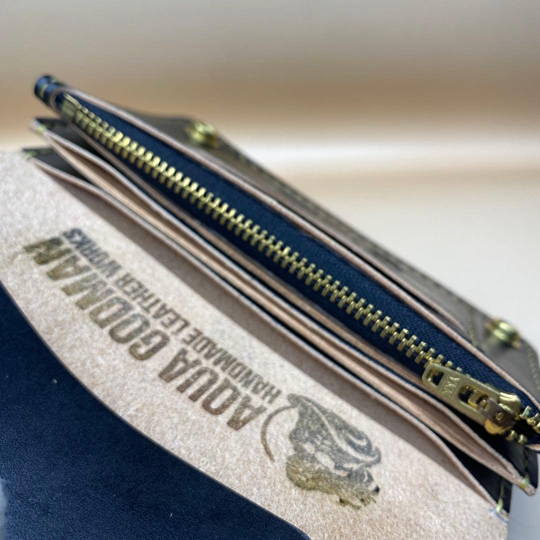 【無骨×上質】3層 丘染めブラック／ミドルトラッカーウォレットMTW