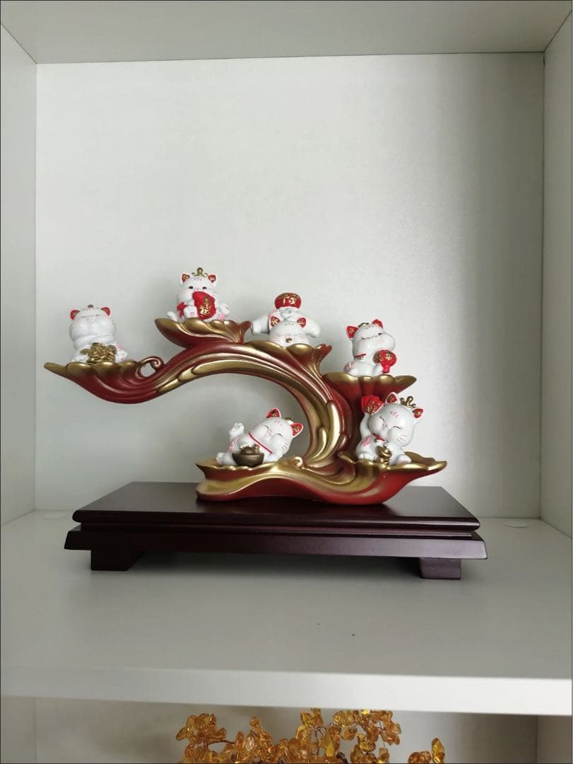 中華風 猫の置物 6匹セット