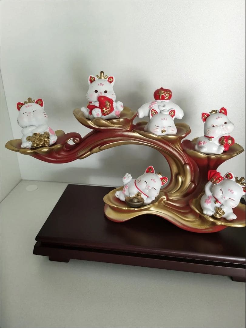 中華風 猫の置物 6匹セット