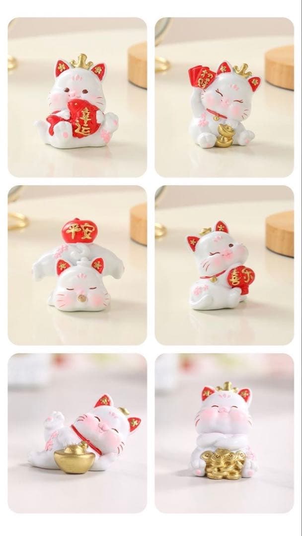 中華風 猫の置物 6匹セット