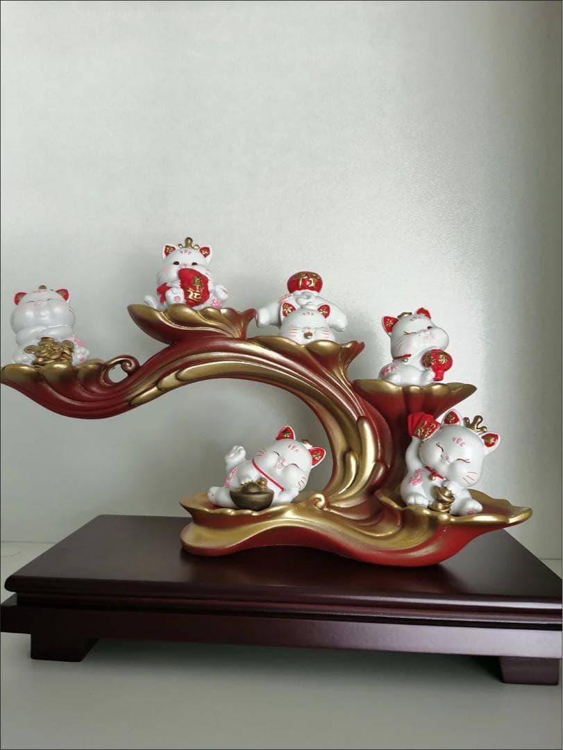 中華風 猫の置物 6匹セット