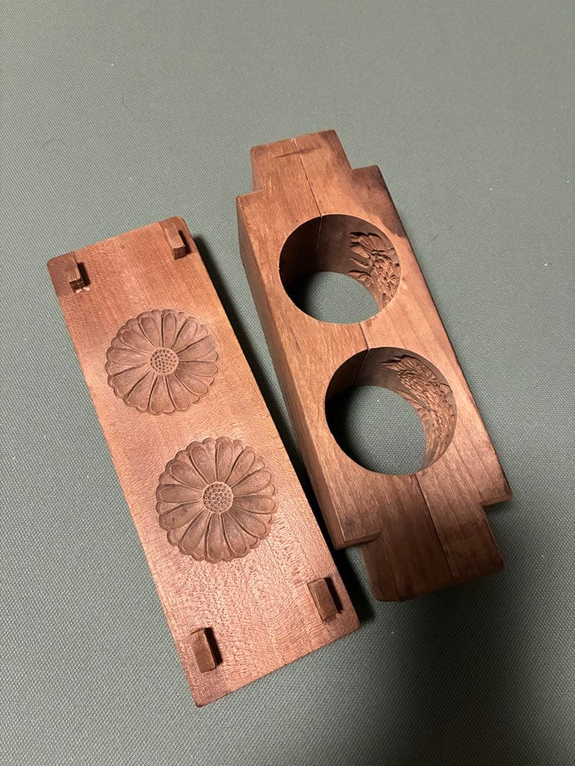 木製 落雁用和菓子型 菊模様 3パーツ