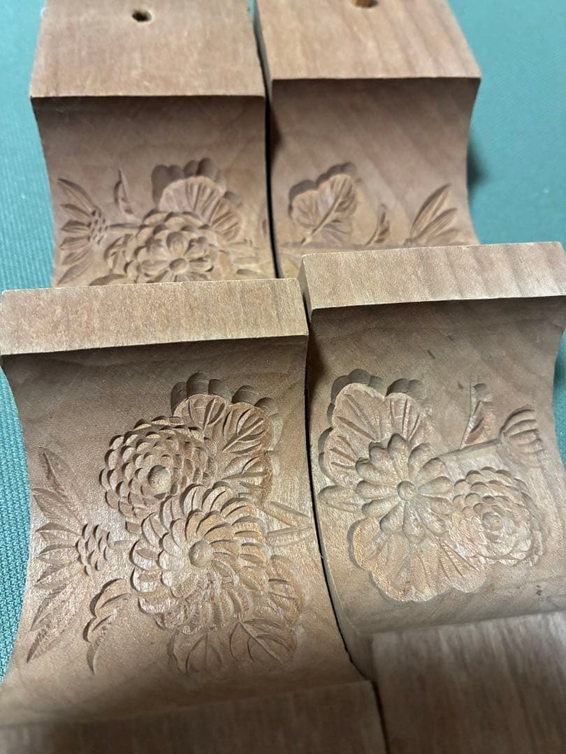 木製 落雁用和菓子型 菊模様 3パーツ
