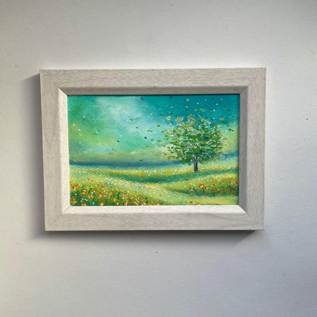 オイルパステル画 アクリル画 優しい風の吹く時 風景画 ご予約品
