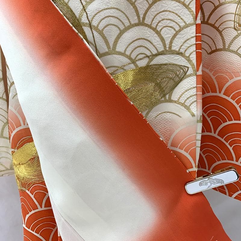 507ag63□七五三 七歳 女児 着物&袋帯 金駒刺繍 蝶 青海波□状態良好