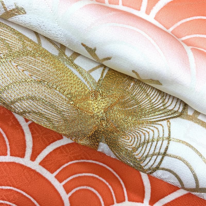 507ag63□七五三 七歳 女児 着物&袋帯 金駒刺繍 蝶 青海波□状態良好