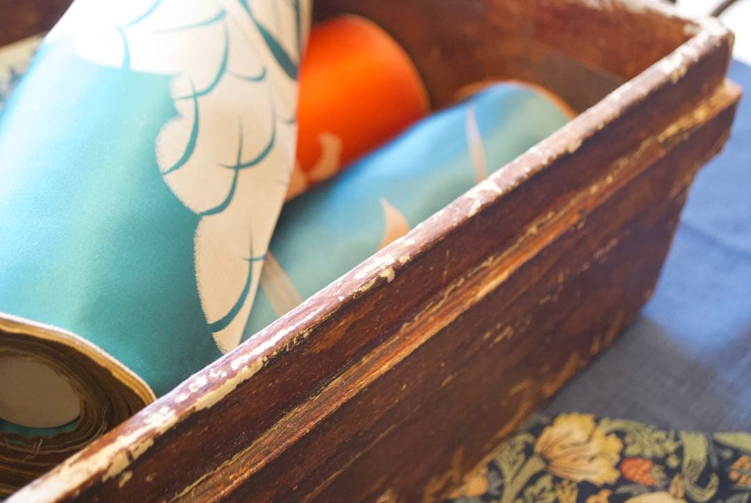 昭和初期、柿渋塗 木箱 時代箱 古民具 収納箱 茶道具箱 ディスプレイ