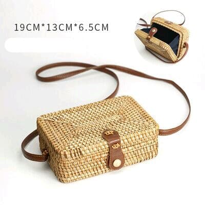 藤編包ベトナム手工草編みミニ円形斜め横断包
