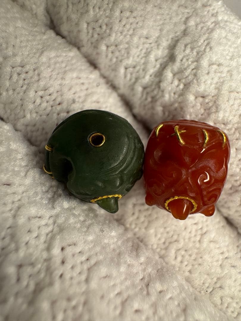 極上玉石セット 金縁装飾龍珠 開運アクセサリー 希少逸品！