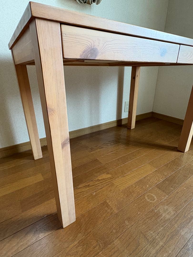 【送料込】無印良品：パイン材デスク／引き出しあり（2箇所）