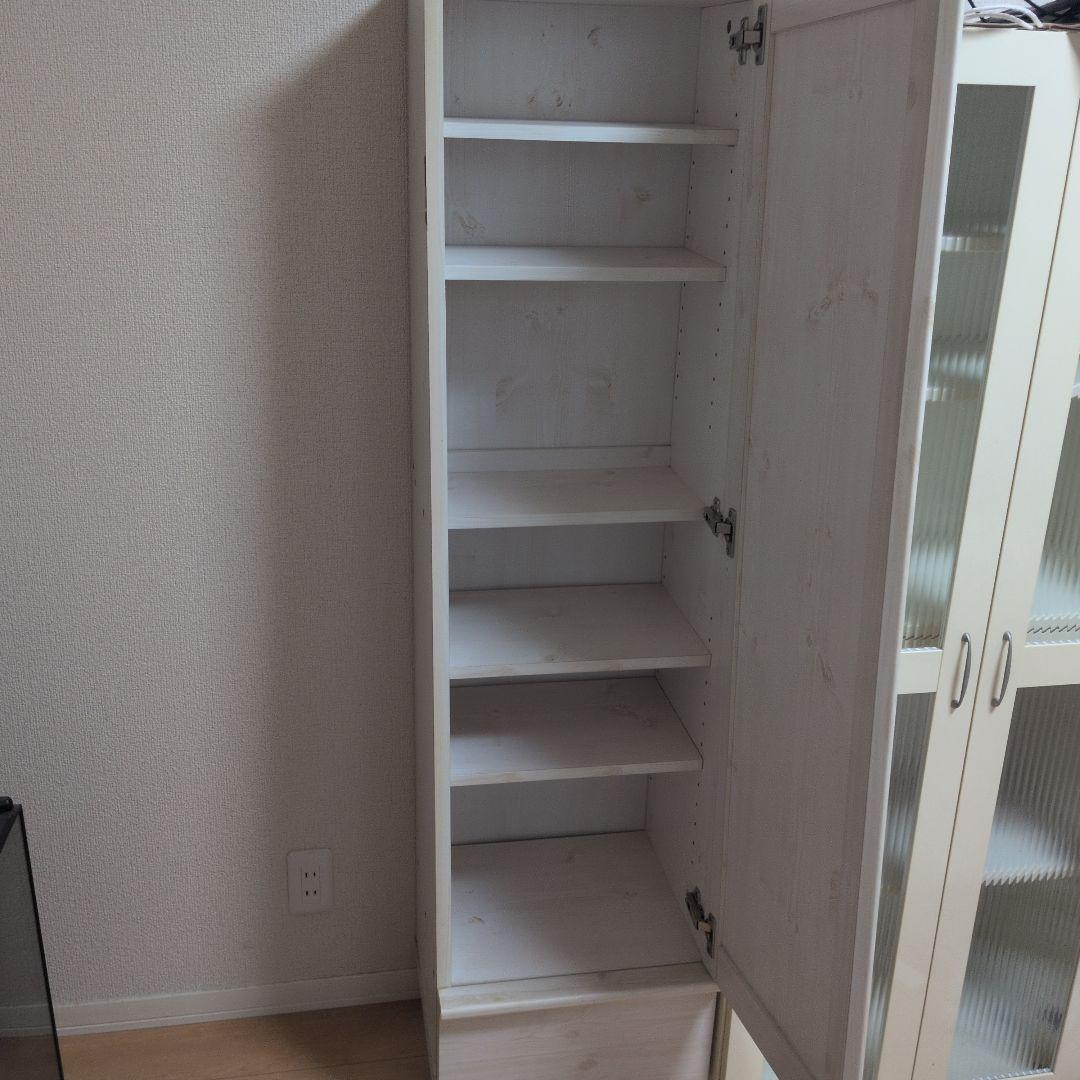 ホワイト木製ラック 5段 ミラー付き