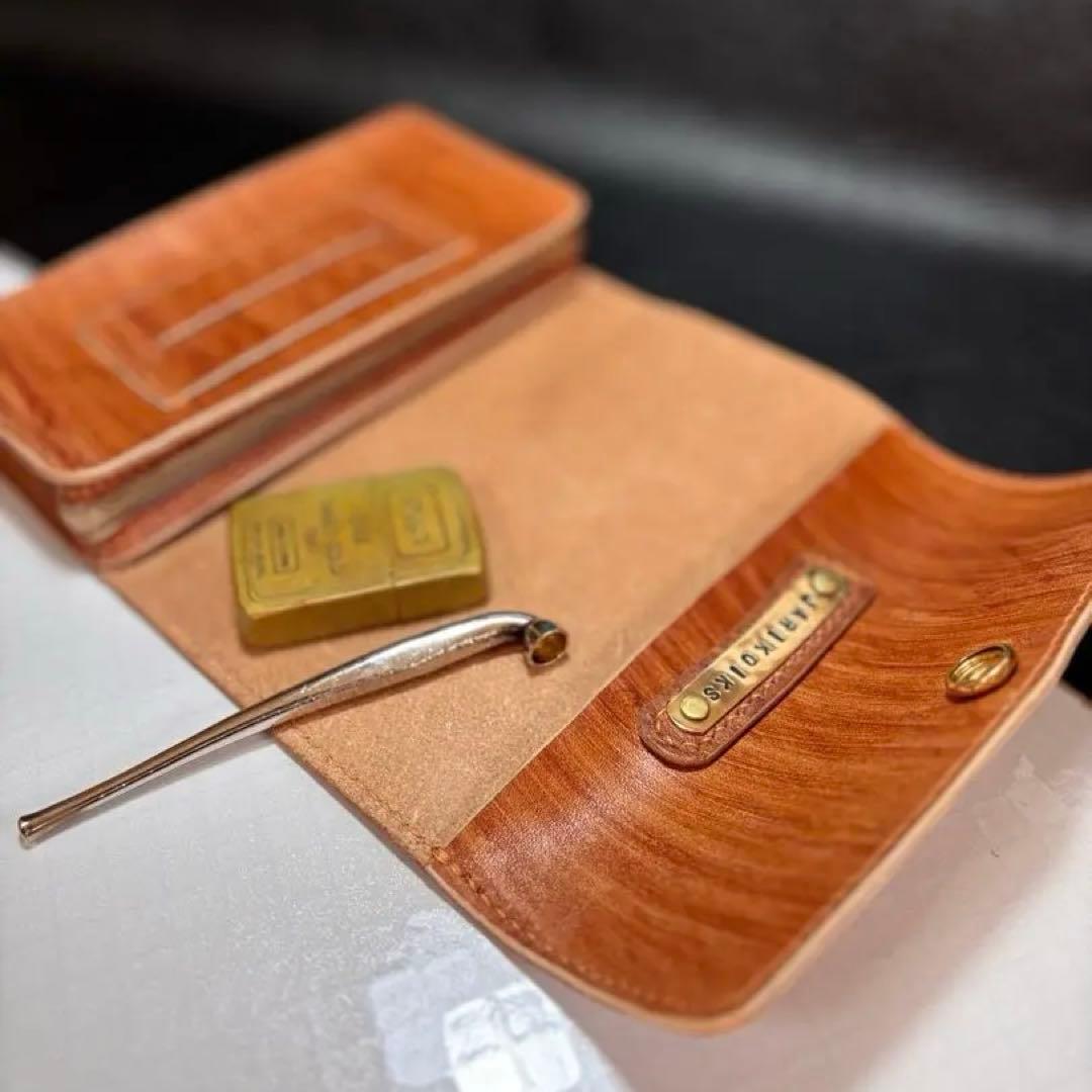 ◎木目の美しい柿渋染め.三つ折りシャグポーチ◎