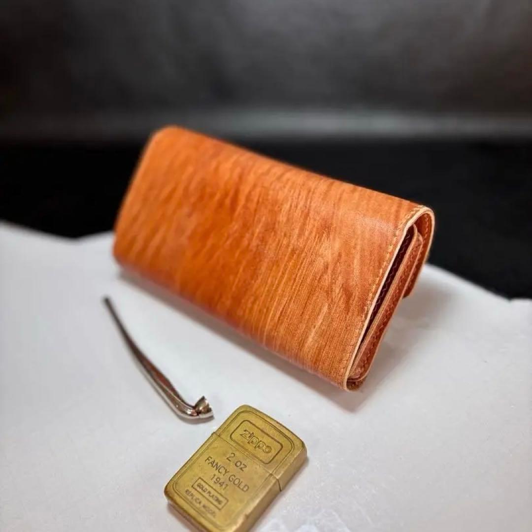 ◎木目の美しい柿渋染め.三つ折りシャグポーチ◎