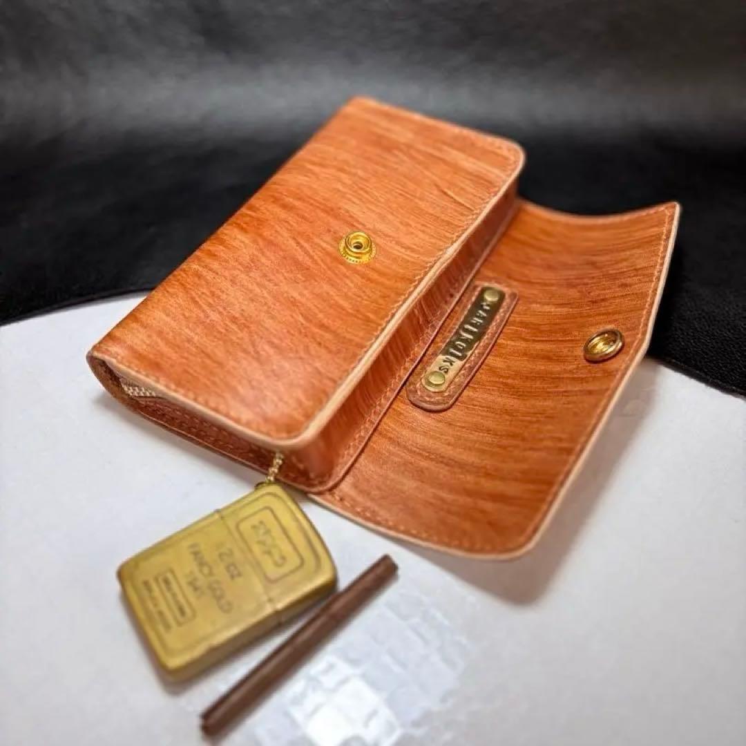 ◎木目の美しい柿渋染め.三つ折りシャグポーチ◎