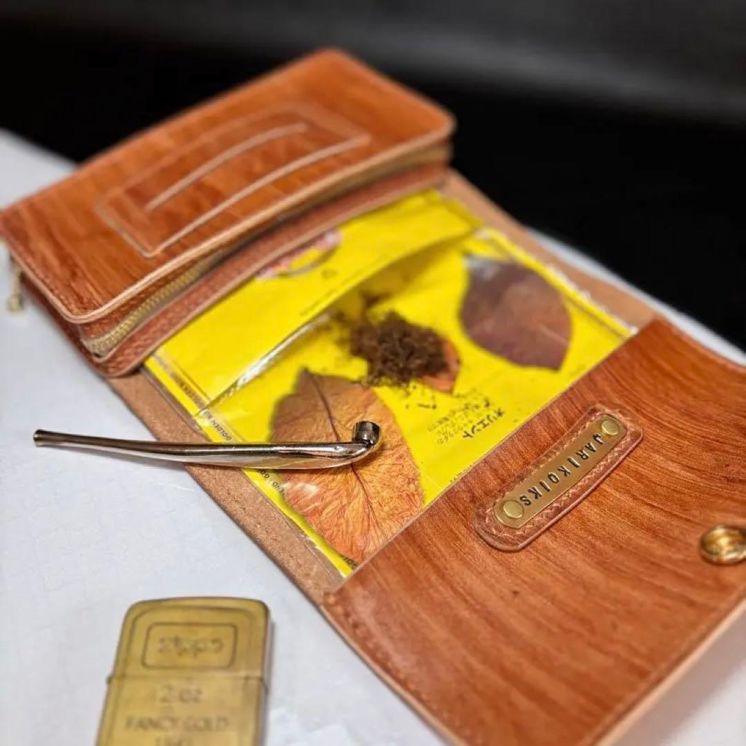 ◎木目の美しい柿渋染め.三つ折りシャグポーチ◎