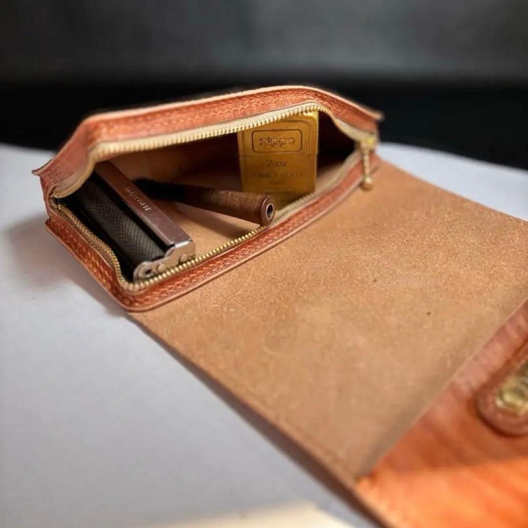 ◎木目の美しい柿渋染め.三つ折りシャグポーチ◎