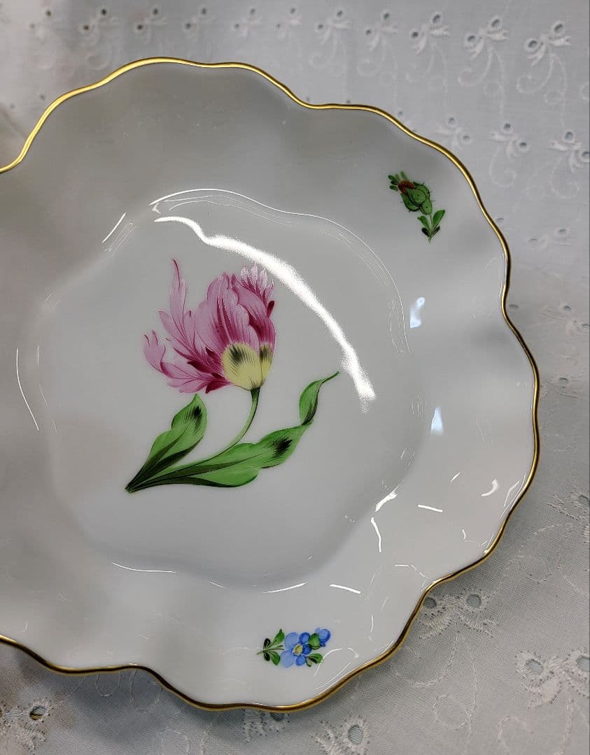 未使用近✨ヘレンド バコニーの春 ピンクのチューリップ クッキーボウル 小皿