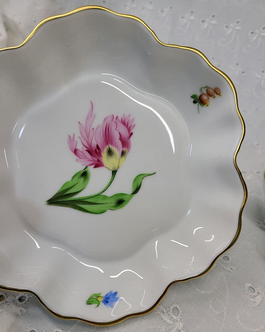 未使用近✨ヘレンド バコニーの春 ピンクのチューリップ クッキーボウル 小皿