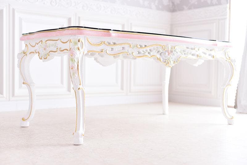 ロココ調 ガラス天板付きテーブル 120