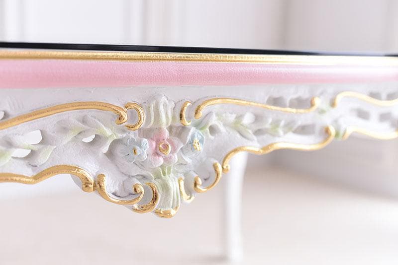 ロココ調 ガラス天板付きテーブル 120