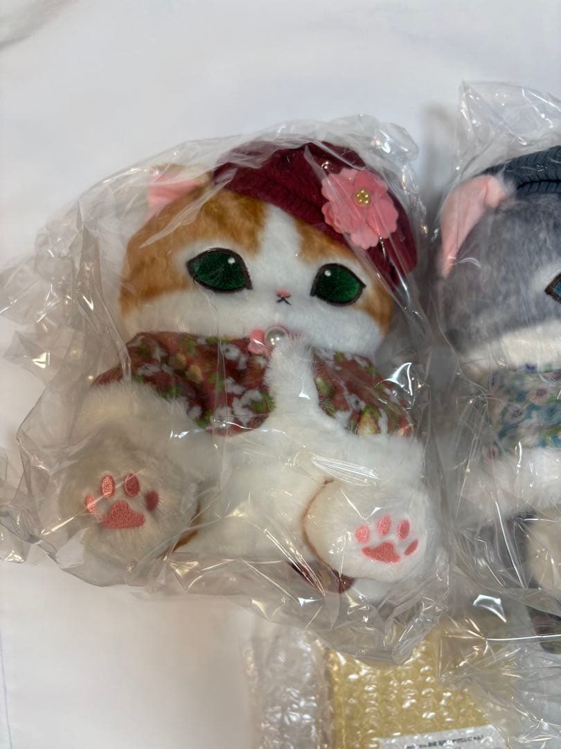 3セットmofusand×日比谷花壇 ぬいぐるみ ケープにゃんレッドブルー、豆