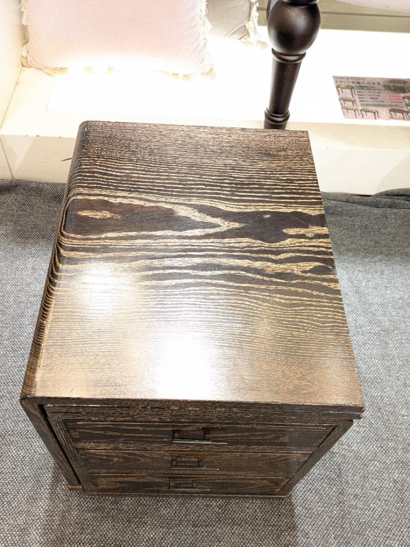 折り畳み式 文机 座机 引き出し 3段 小物入れ 和家具 木製 書斎机 古民具