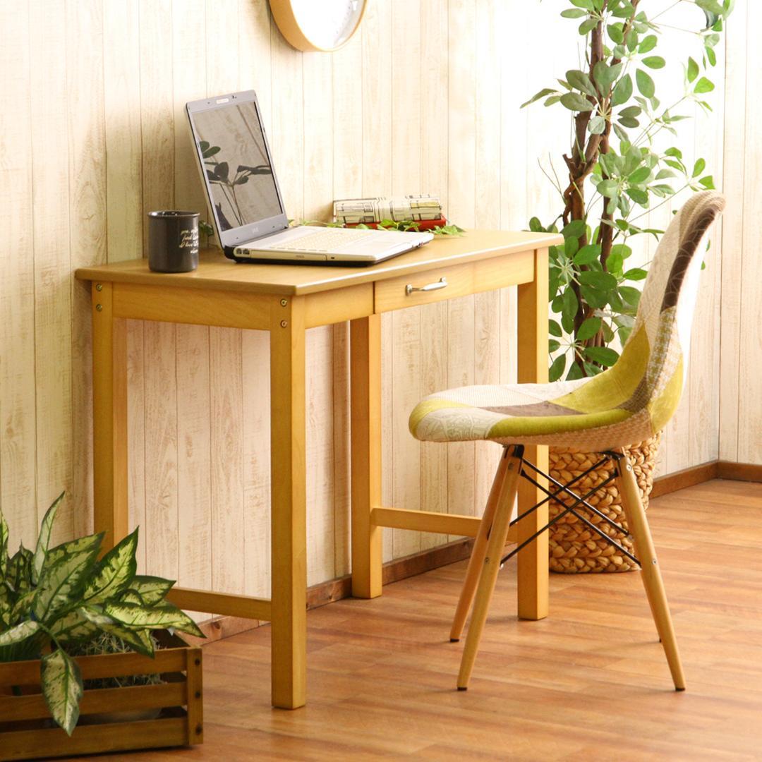 引出し付きシンプルデスク 幅90cm ナチュラル