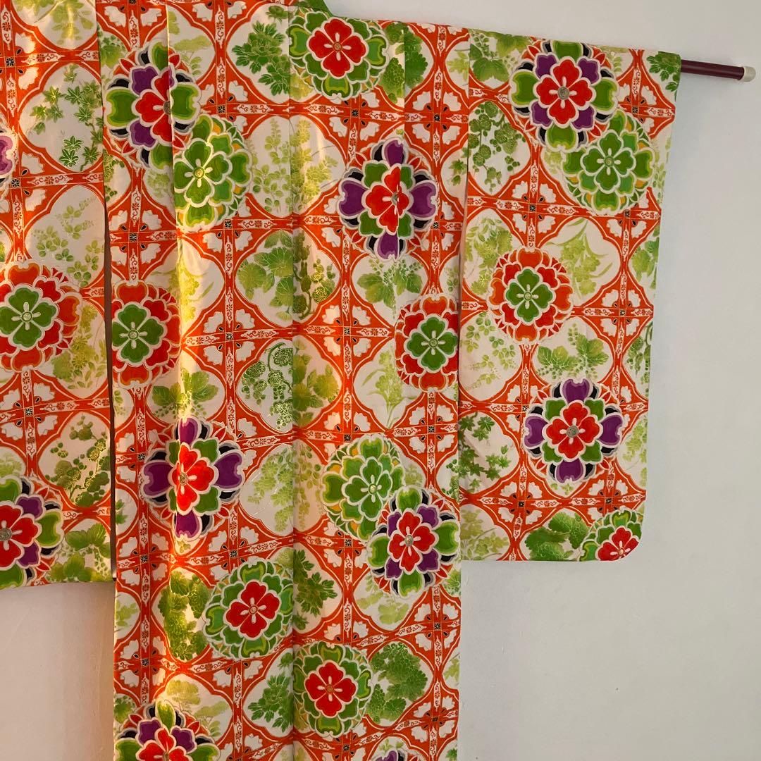 【写真映え◎】豪華正絹 七五三 レトロ花柄着物　長襦袢セット