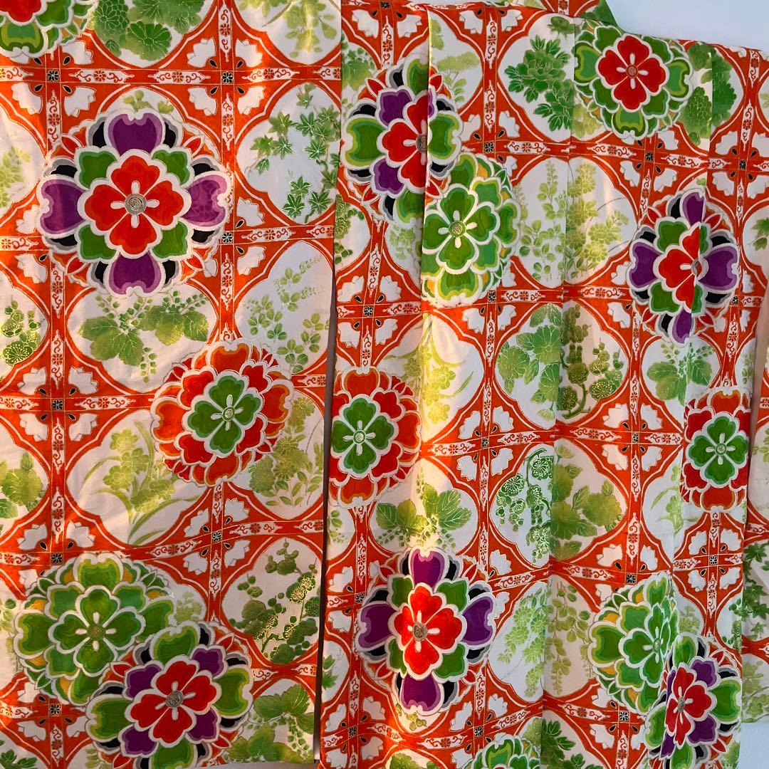 【写真映え◎】豪華正絹 七五三 レトロ花柄着物　長襦袢セット