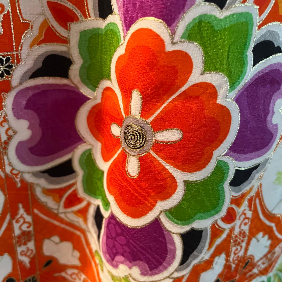 【写真映え◎】豪華正絹 七五三 レトロ花柄着物　長襦袢セット