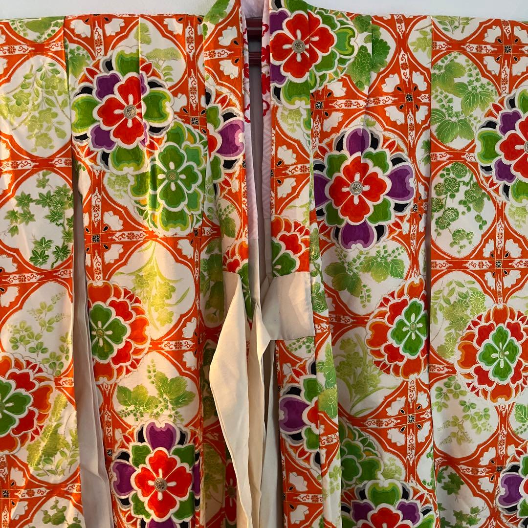 【写真映え◎】豪華正絹 七五三 レトロ花柄着物　長襦袢セット