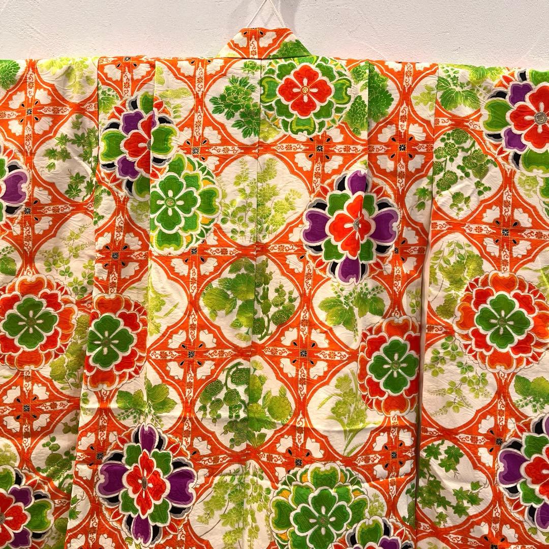 【写真映え◎】豪華正絹 七五三 レトロ花柄着物　長襦袢セット