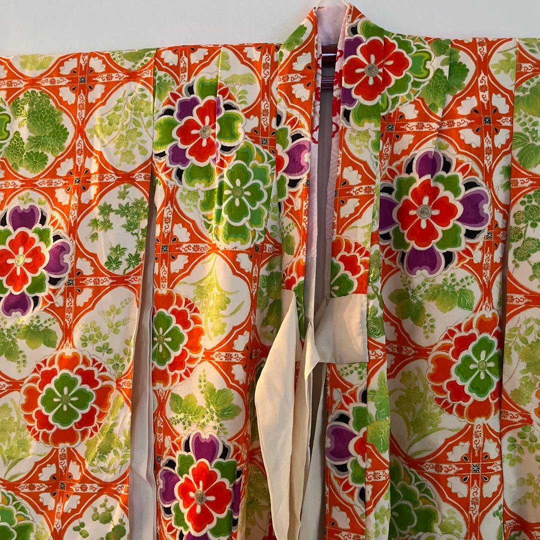 【写真映え◎】豪華正絹 七五三 レトロ花柄着物　長襦袢セット