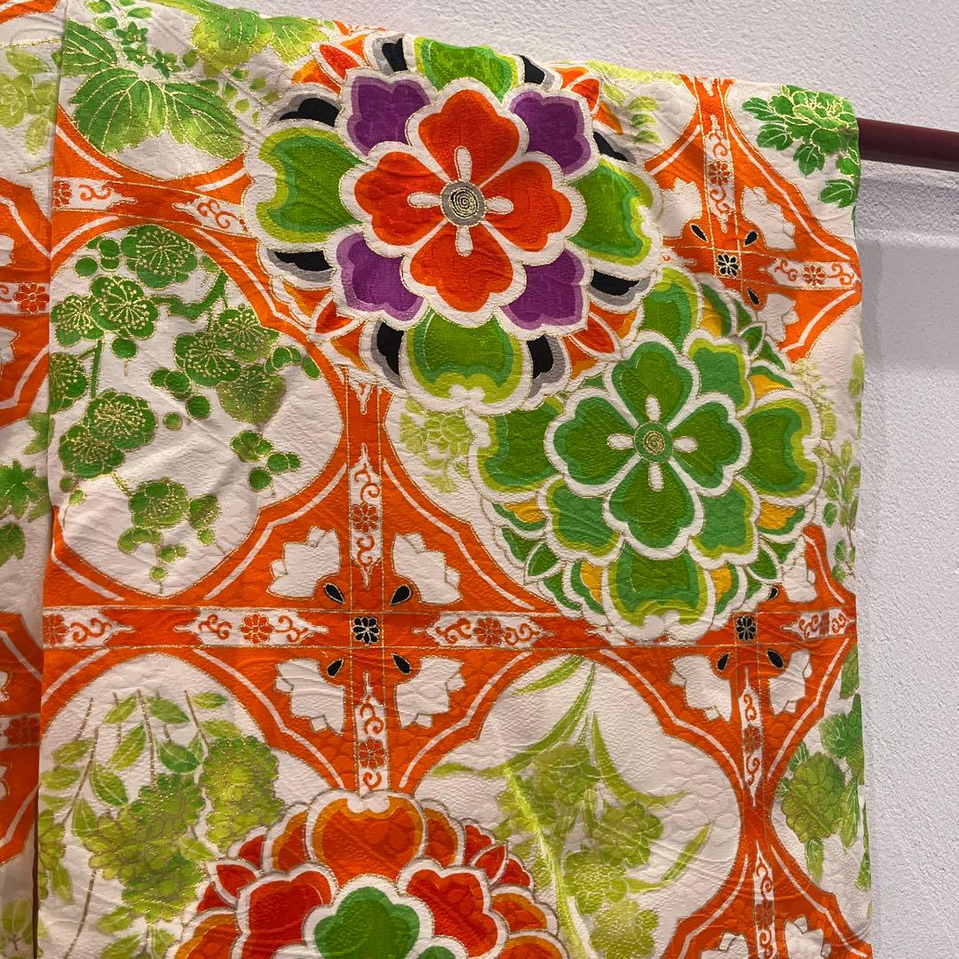 【写真映え◎】豪華正絹 七五三 レトロ花柄着物　長襦袢セット