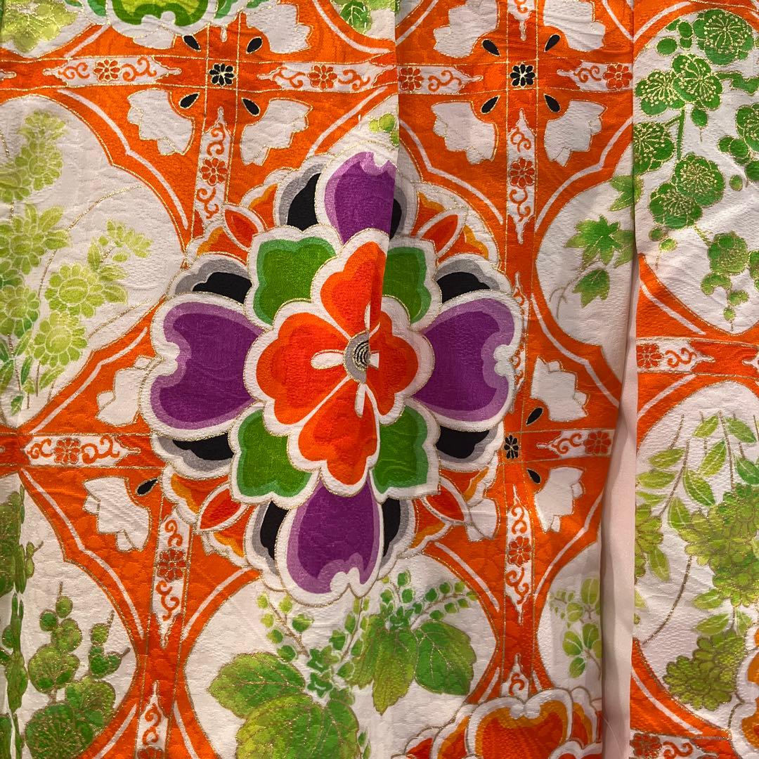 【写真映え◎】豪華正絹 七五三 レトロ花柄着物　長襦袢セット