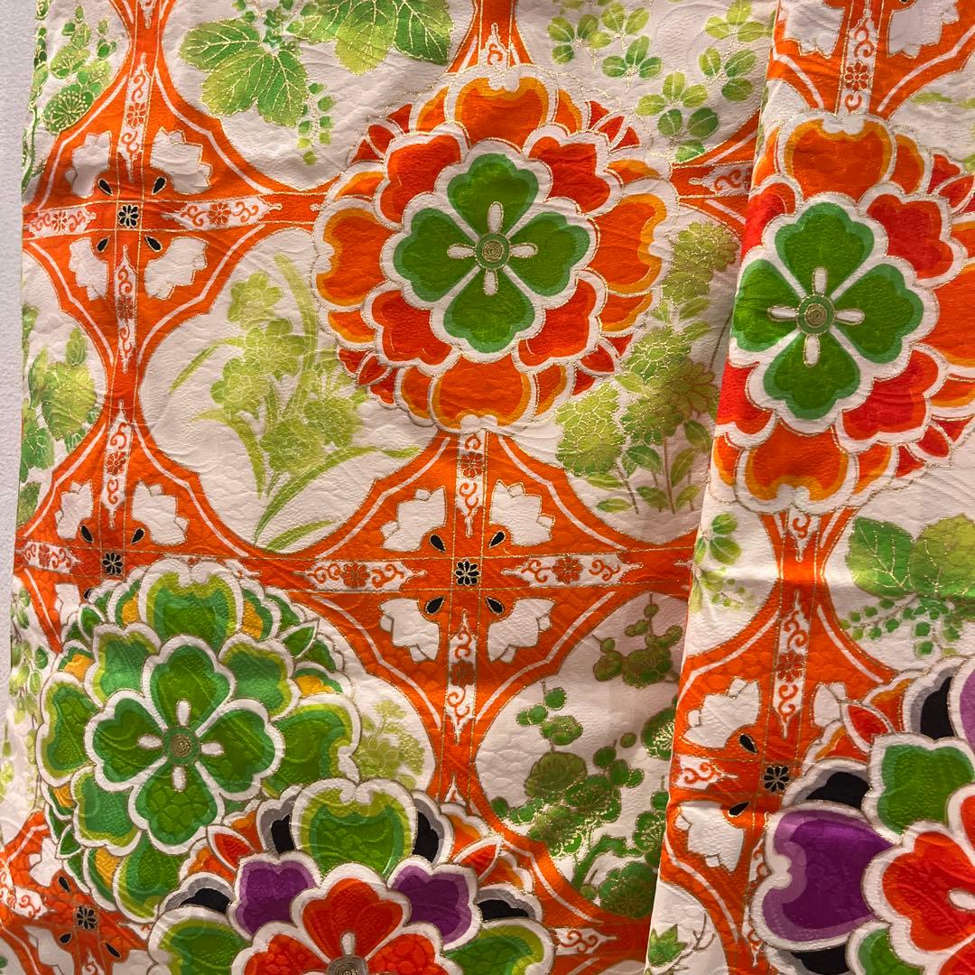 【写真映え◎】豪華正絹 七五三 レトロ花柄着物　長襦袢セット