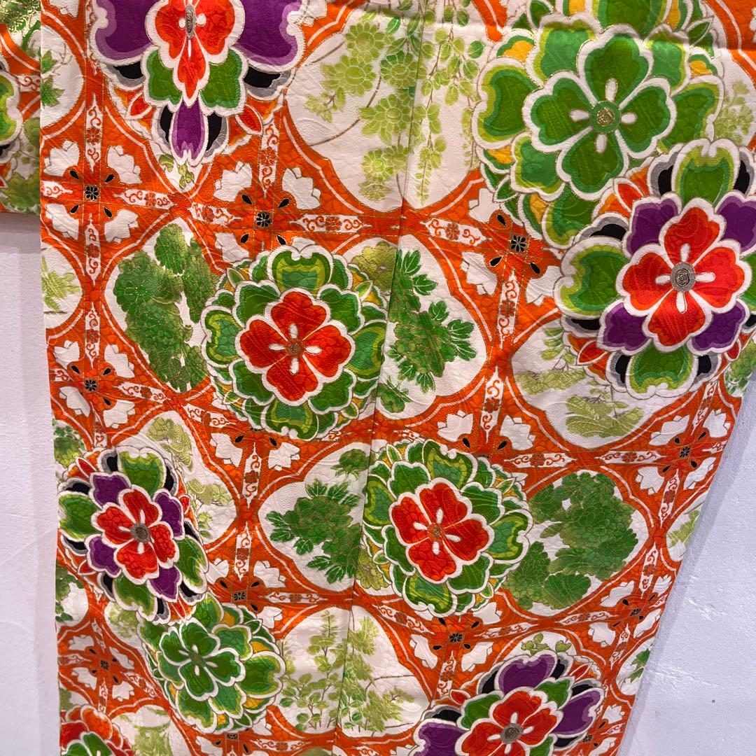 【写真映え◎】豪華正絹 七五三 レトロ花柄着物　長襦袢セット