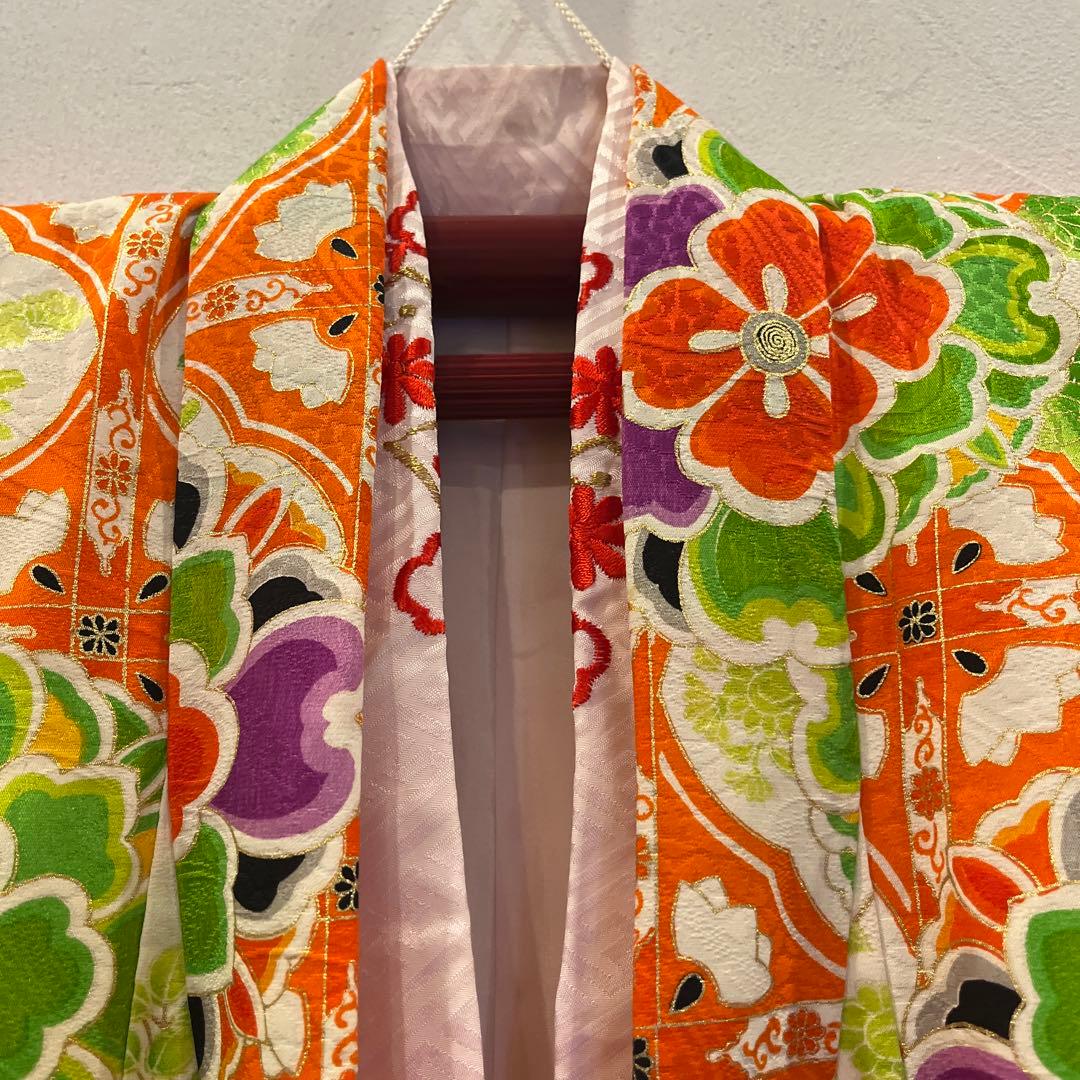 【写真映え◎】豪華正絹 七五三 レトロ花柄着物　長襦袢セット