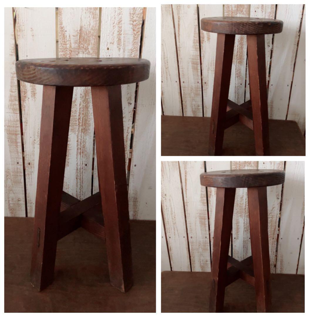 ヴィンテージ　古い味わいのある椅子　スツール　丸椅子　飾り椅子　ホゾ組み