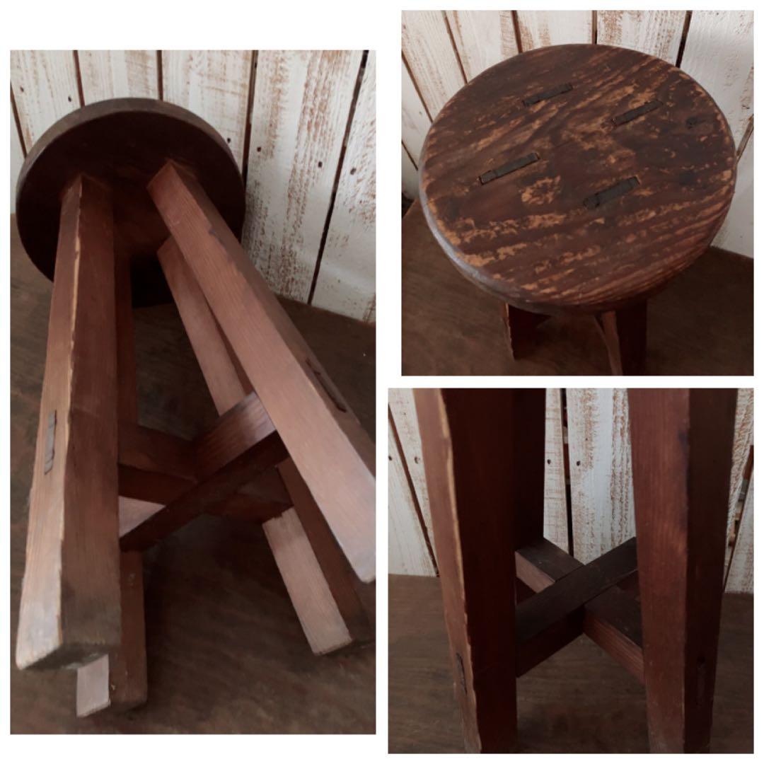 ヴィンテージ　古い味わいのある椅子　スツール　丸椅子　飾り椅子　ホゾ組み