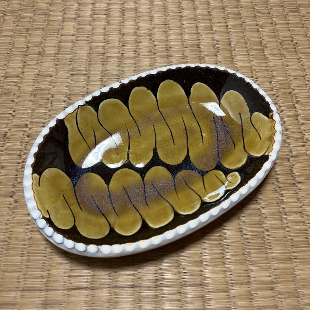 岩井窯山本教行黄釉掻落角皿新品未使用限定即完売釉薬貫入民藝出雲島根スリップウェア