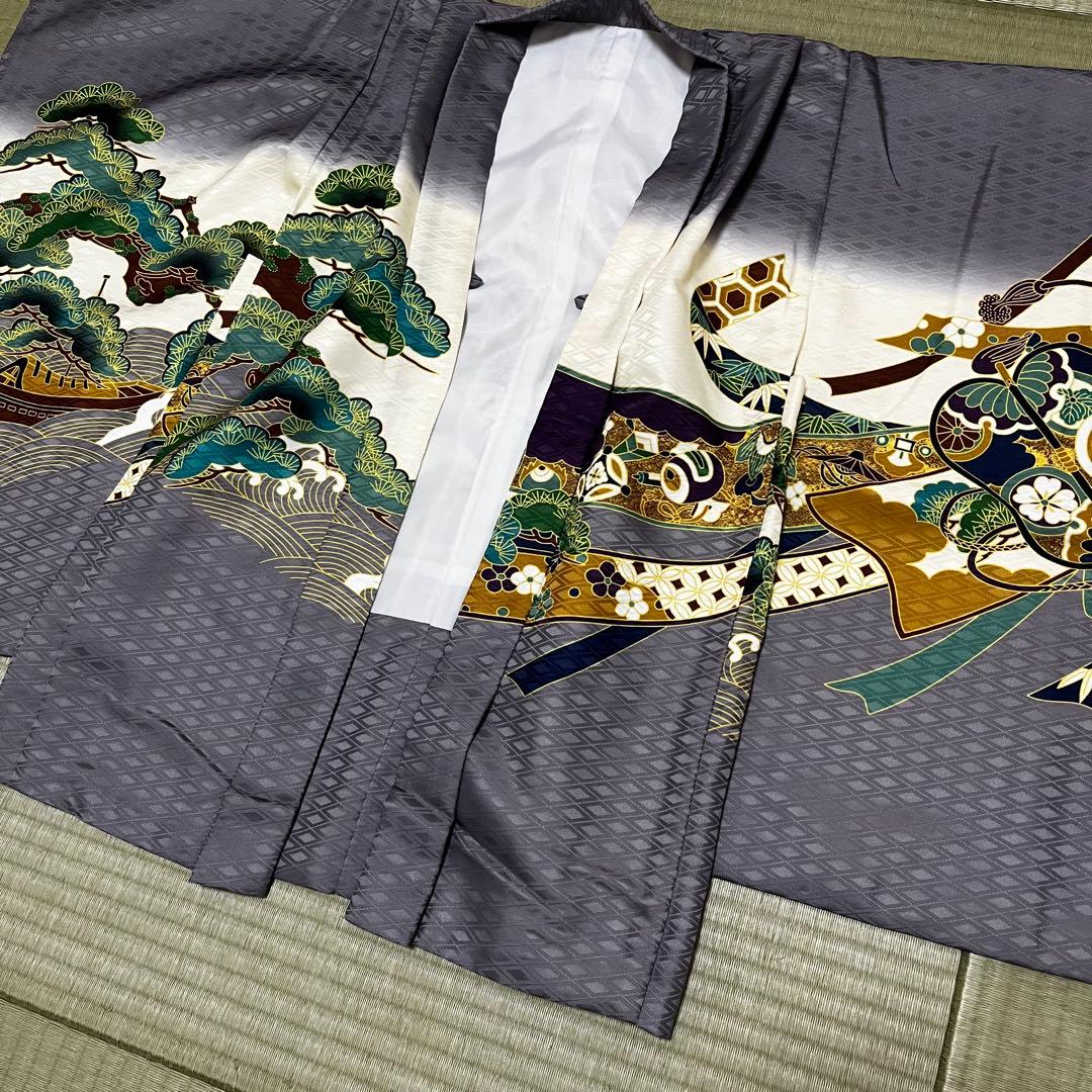 【美品】七五三 男の子 袴 12点フルセット 鷹柄 羽織袴 高級感 グレー系