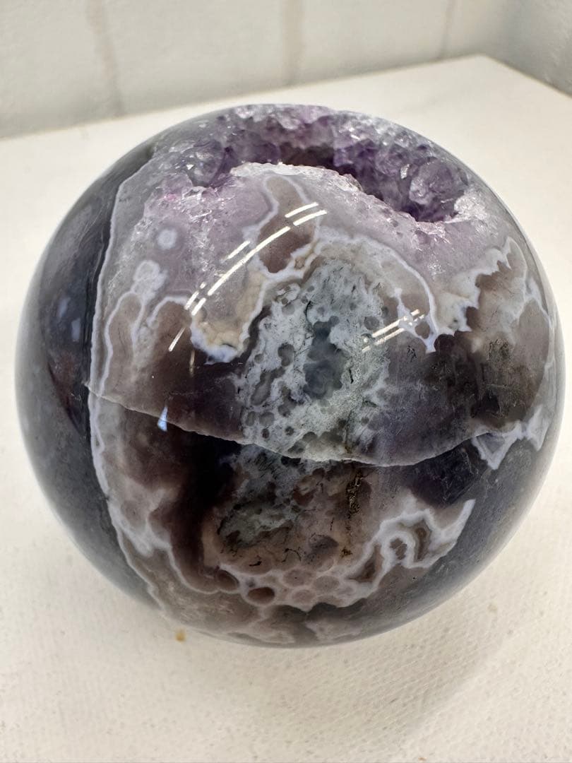 希少　パープルモスアゲート　スフィア　笑口　丸玉