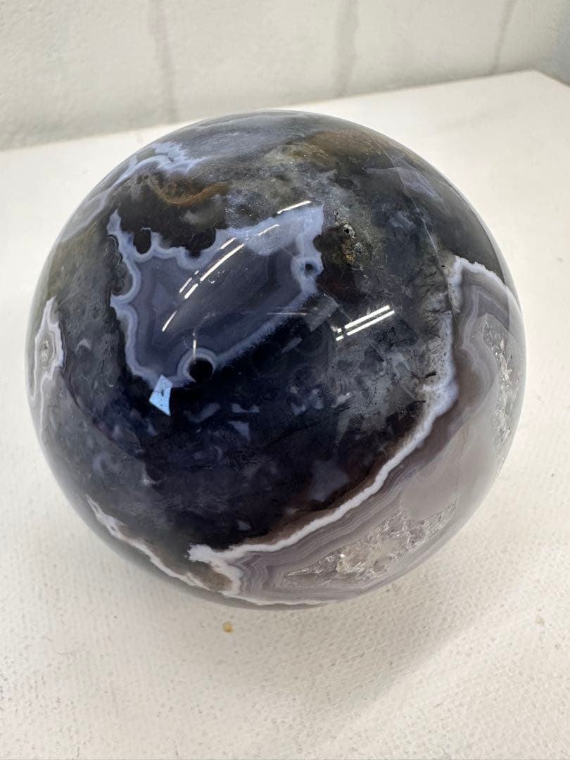 希少　パープルモスアゲート　スフィア　笑口　丸玉