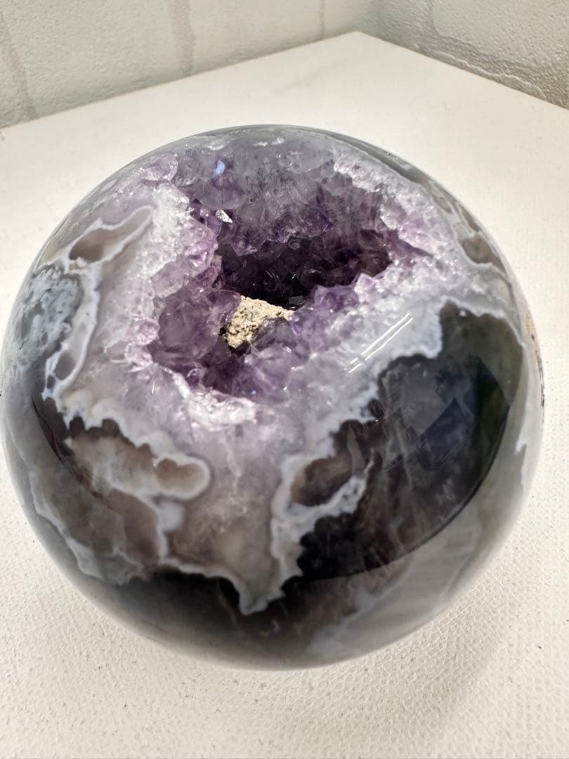 希少　パープルモスアゲート　スフィア　笑口　丸玉