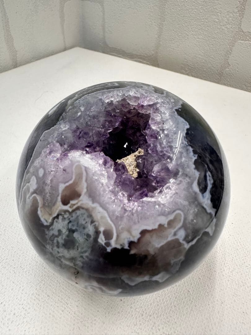 希少　パープルモスアゲート　スフィア　笑口　丸玉