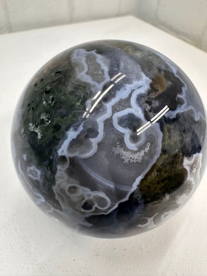希少　パープルモスアゲート　スフィア　笑口　丸玉
